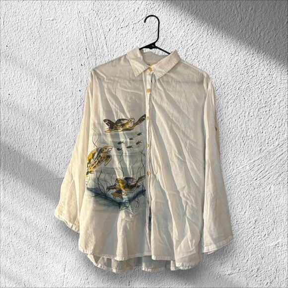 Coconut Reef L Painted Sea Turtles Coastal Grandma Nautical Beachy Cover Up - Picture 1 of 12